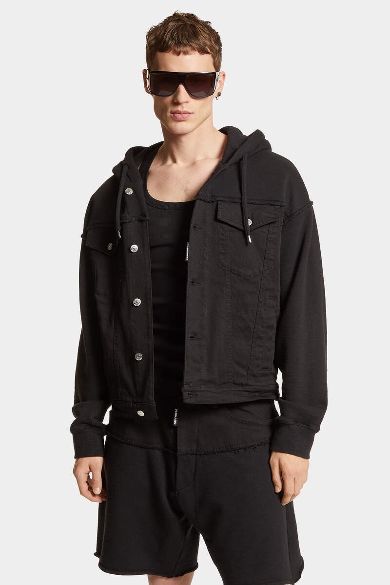 Dsquared2 Ayered-hood Denim Jacket In Black