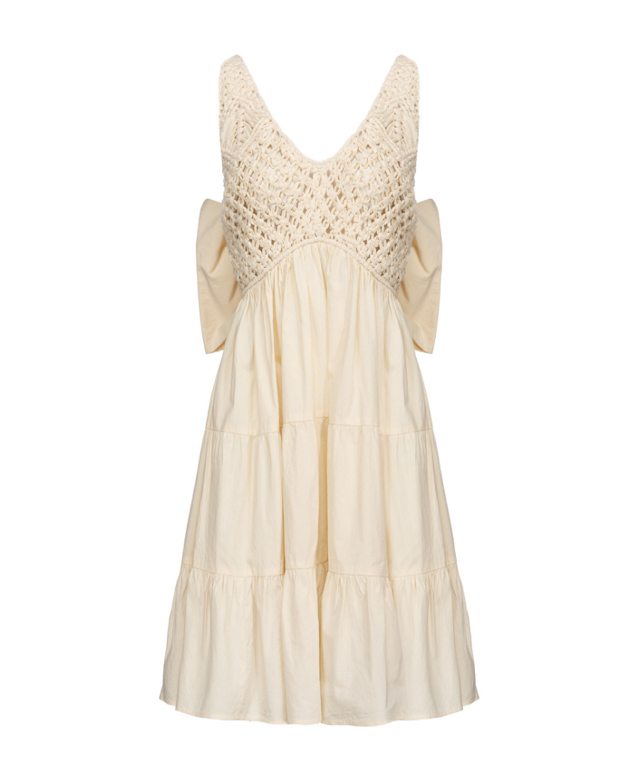 Pinko Bow-detail Open-knit Minidress In White