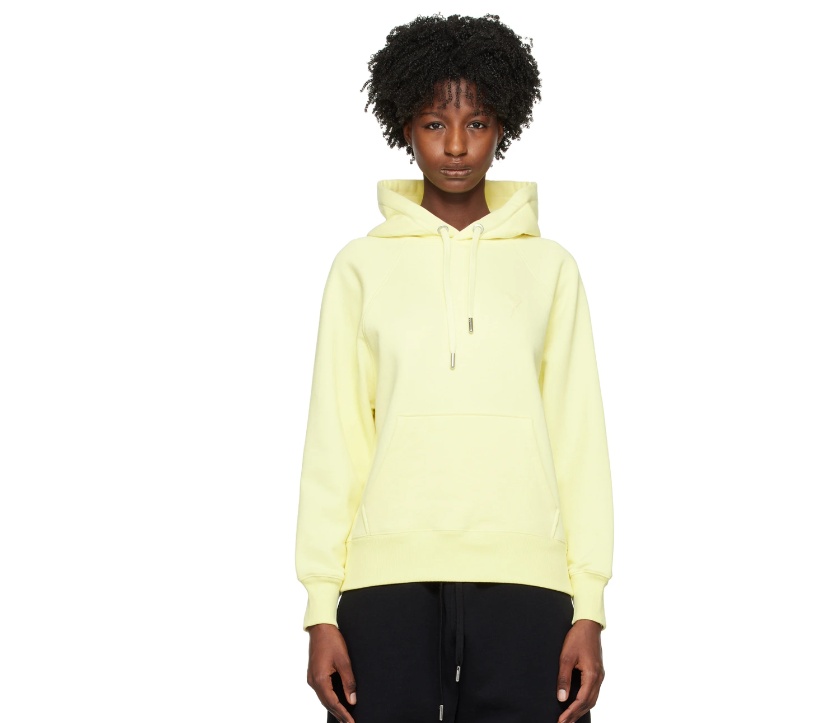Ami Alexandre Mattiussi Ami De C Ur Hooded Sweater In Yellow