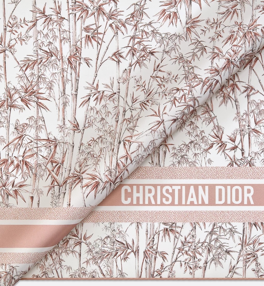Dior Toile De Jouy Natura 90 Square Scarf In White/light Pink