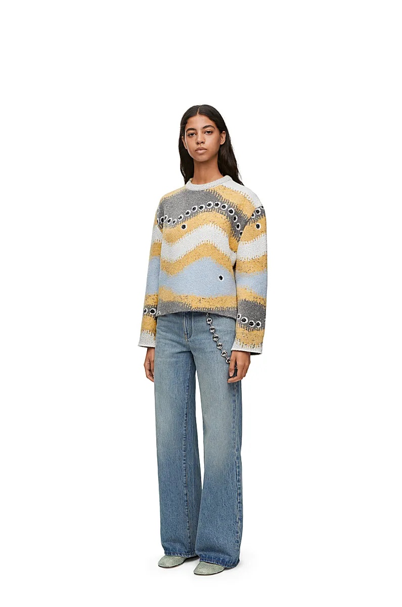 Loewe Womens Multicolor Stripe-pattern Crewneck Knitted Jumper In Nude