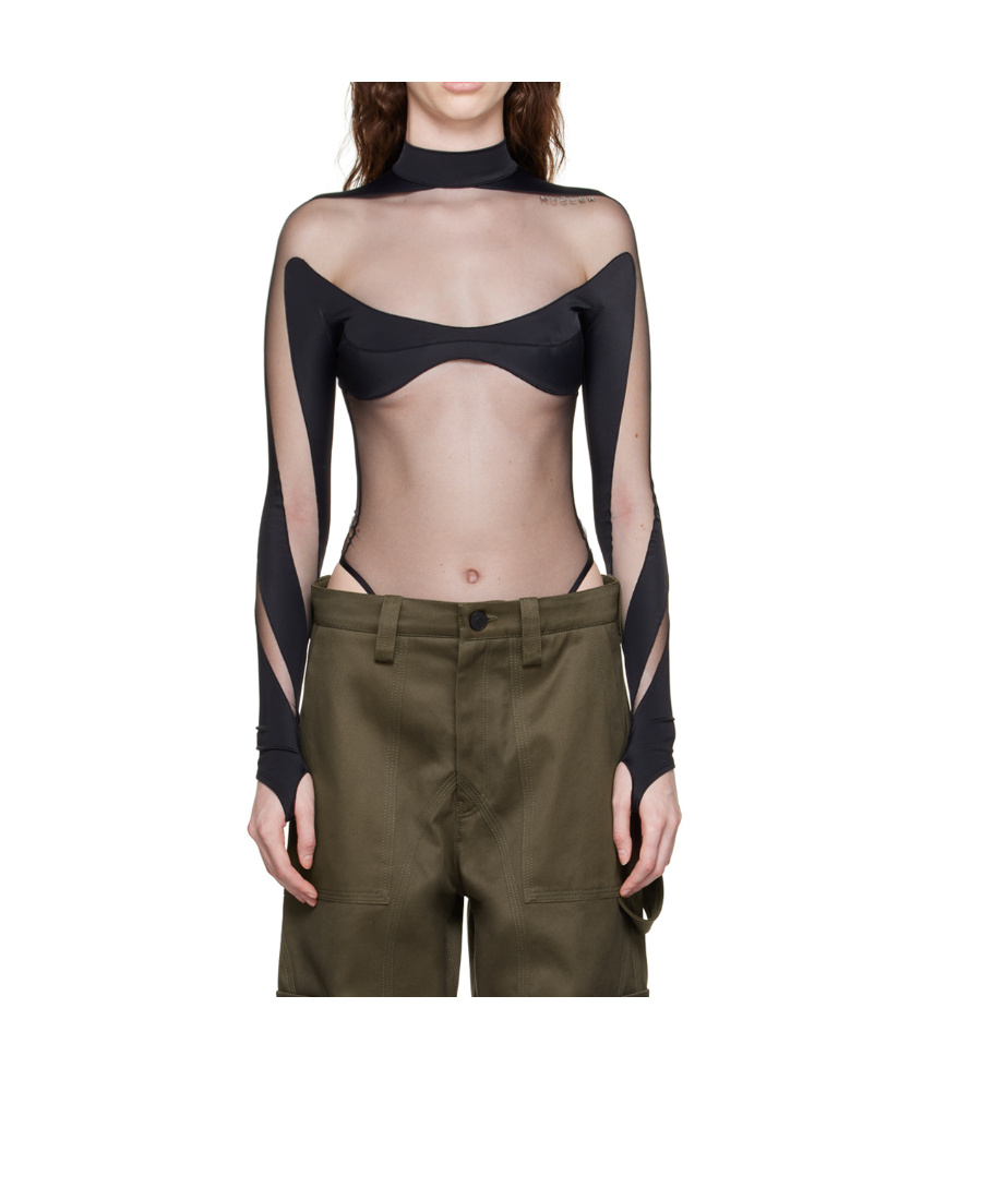 Mugler Illusion Panelled Bodysuit In White