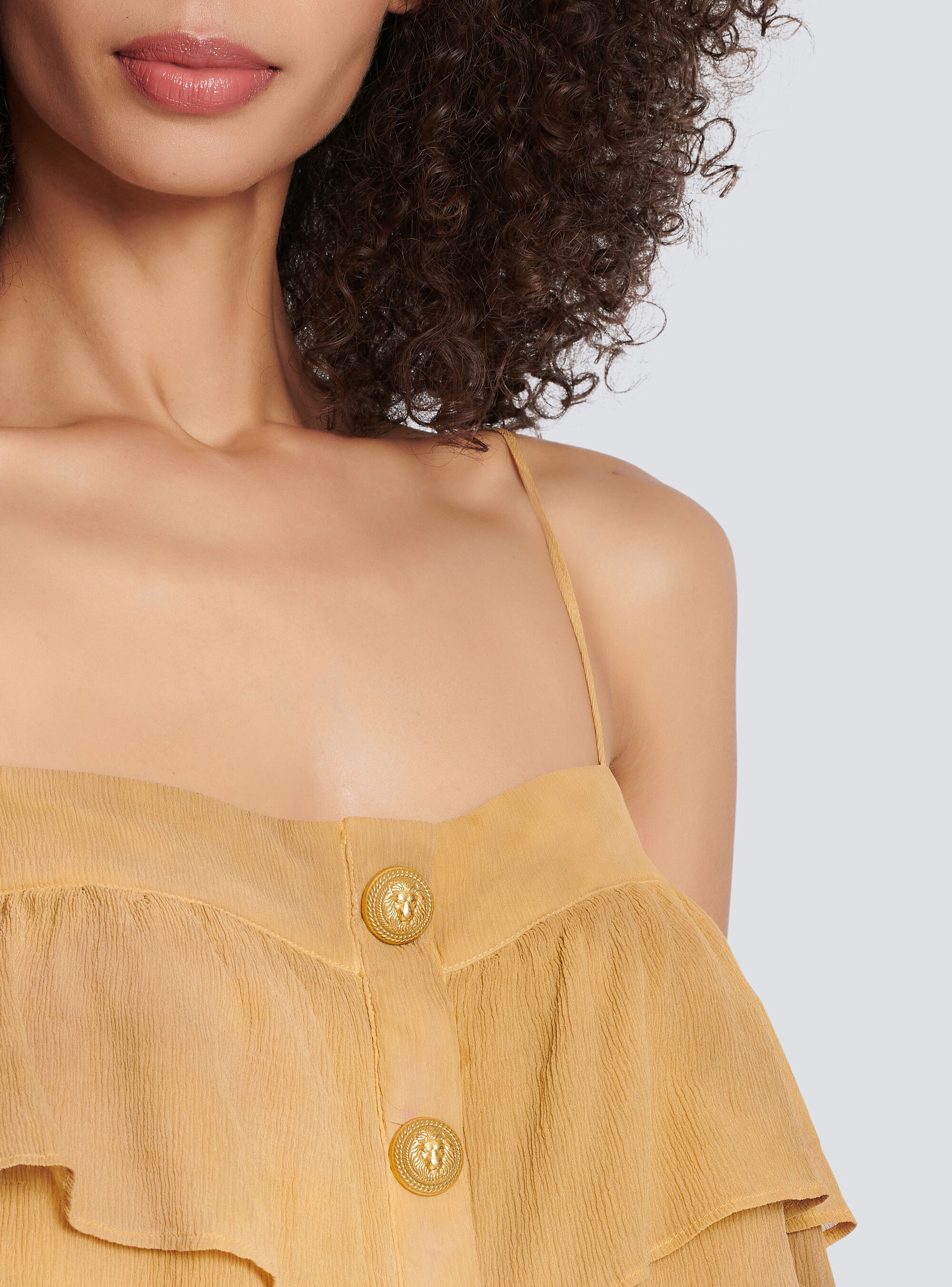 Balmain Ruffled Silk Blouse In Nude