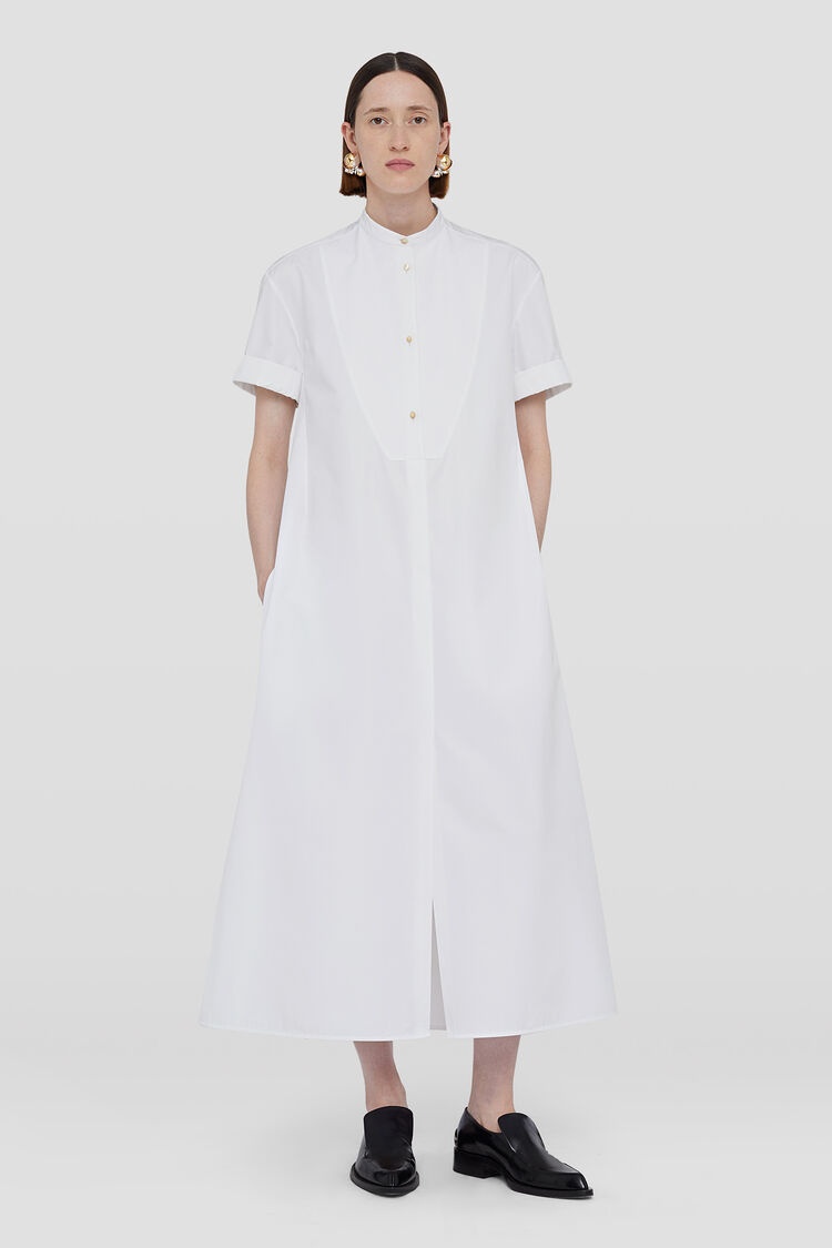Jil Sander Button-up White Midi Dress With Relaxed Fit In White