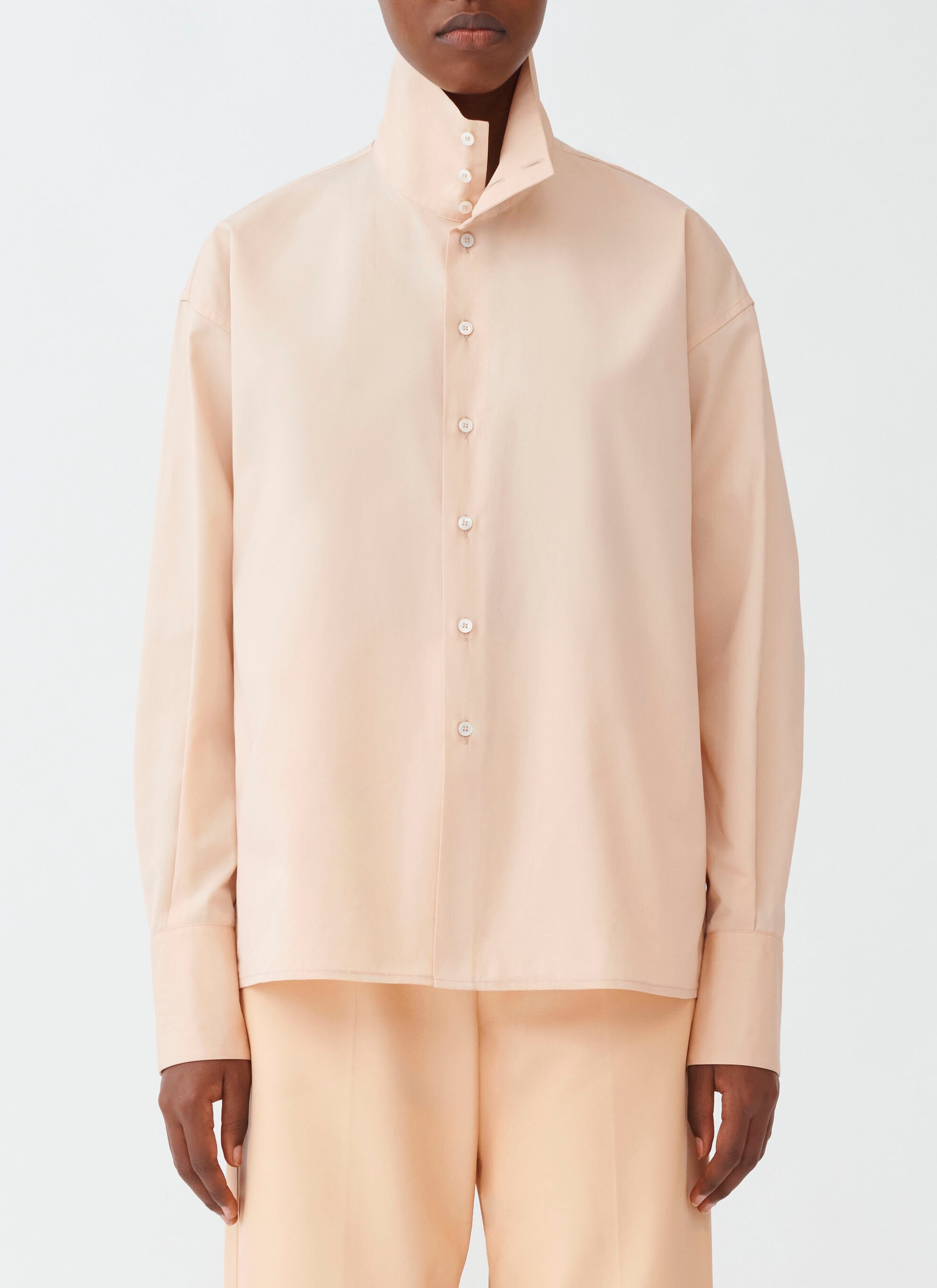 Fabiana Filippi Poplin Shirt With Stand Up Collar In Nude