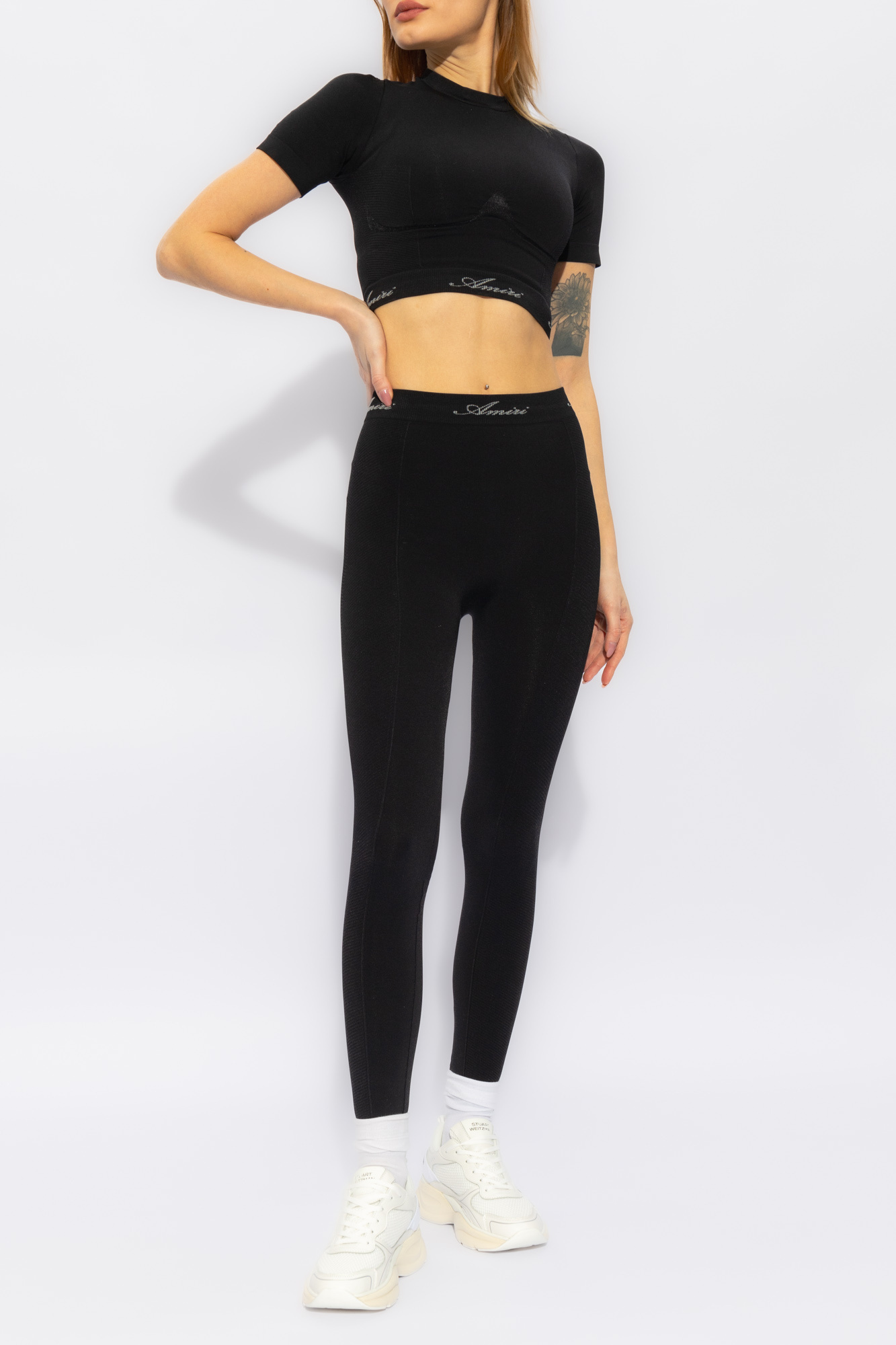 Amiri Logo Embroidered Seamless Crop Top In Black