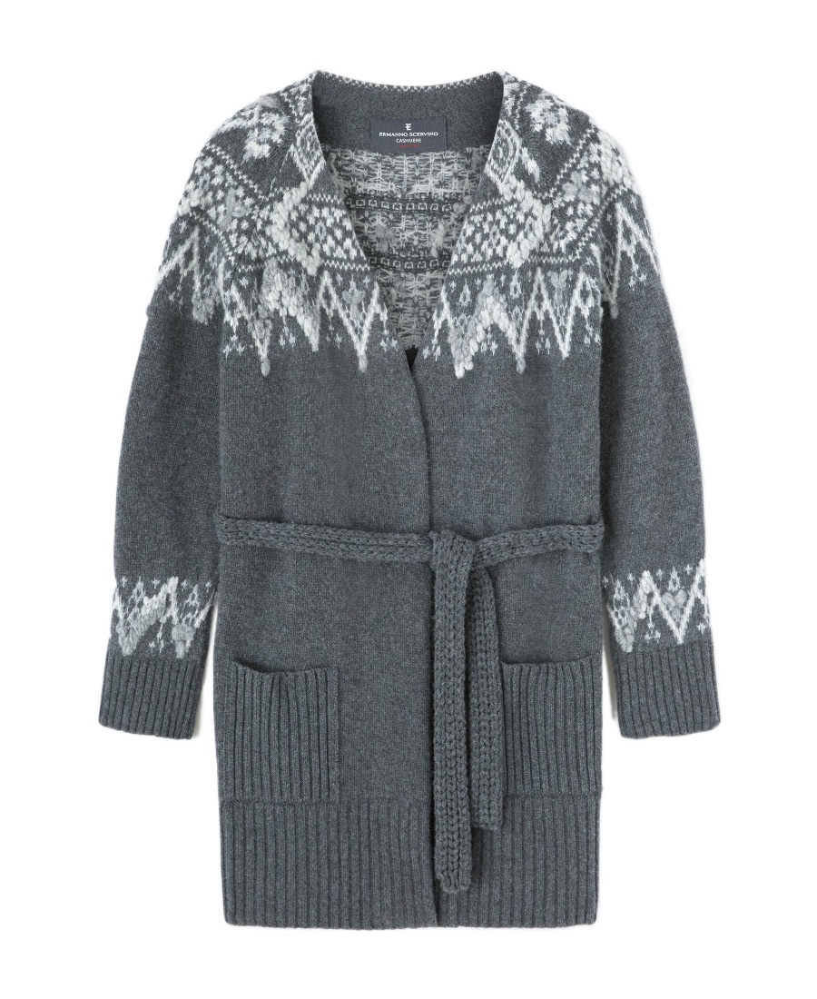 Ermanno Scervino Jacquard Belted Cardigan In Gray