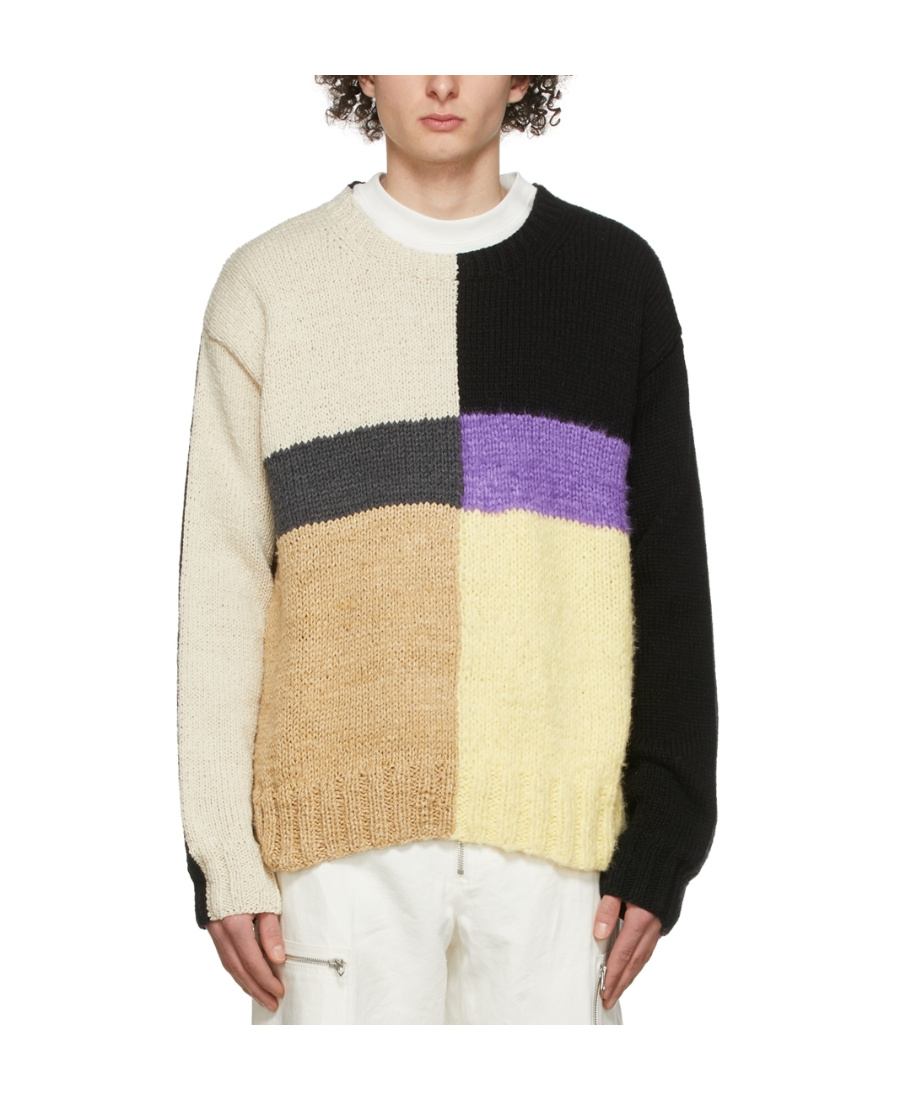Jil Sander Crewneck Colourblock Intarsia Knit Sweater In Nude