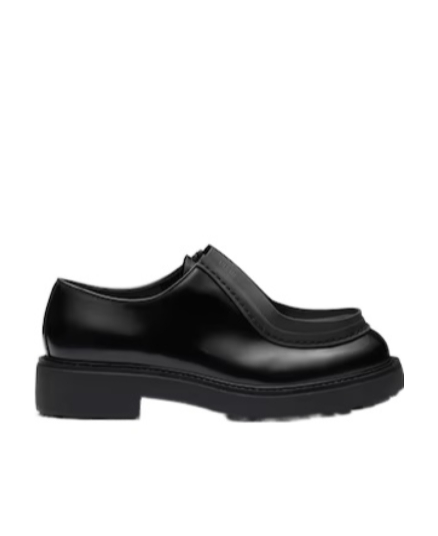 Shop Prada Opaque Brushed Leather Lace-up Shoes In Black