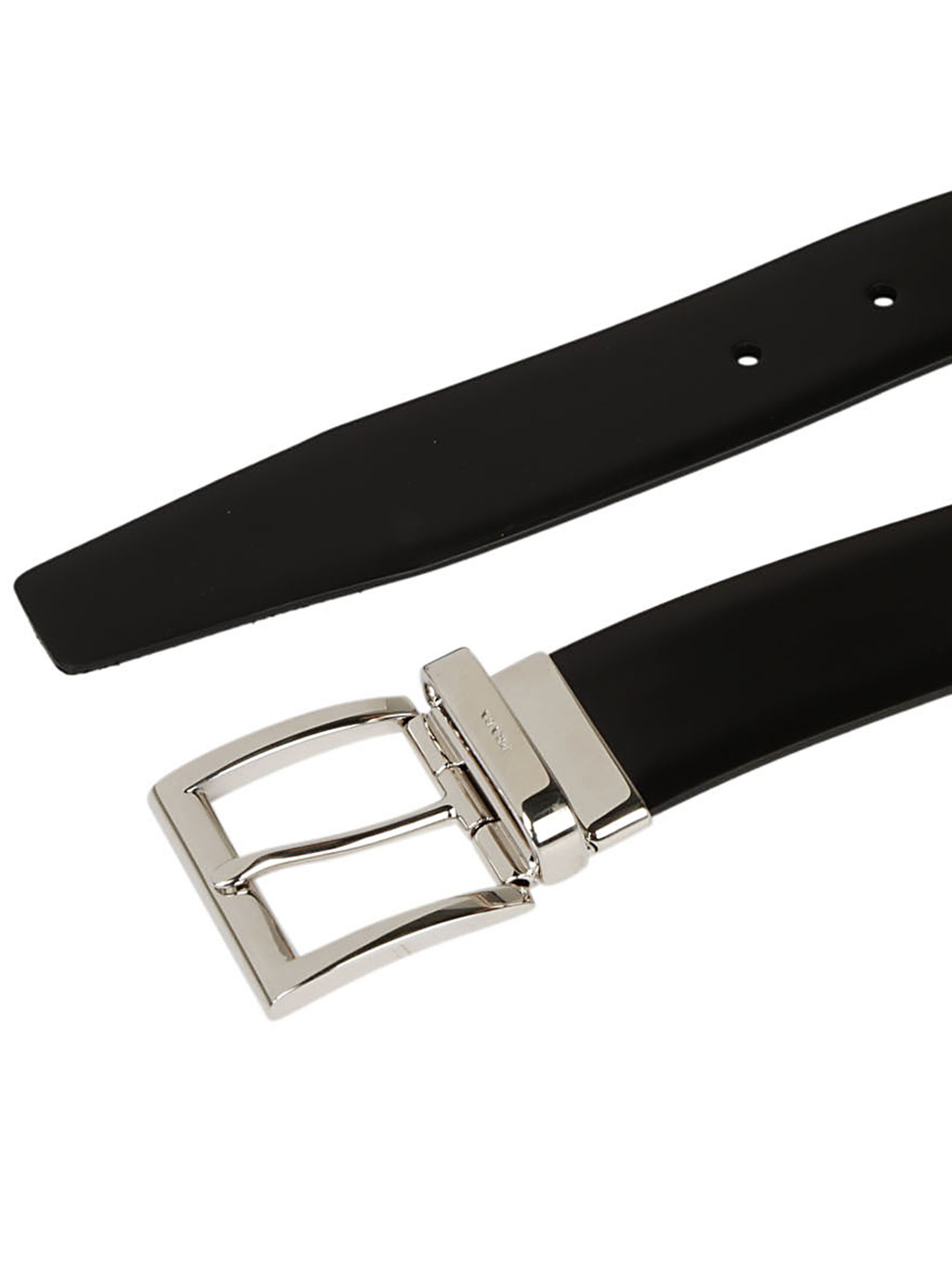 Prada Saffiano Leather Reversible Belt In Black