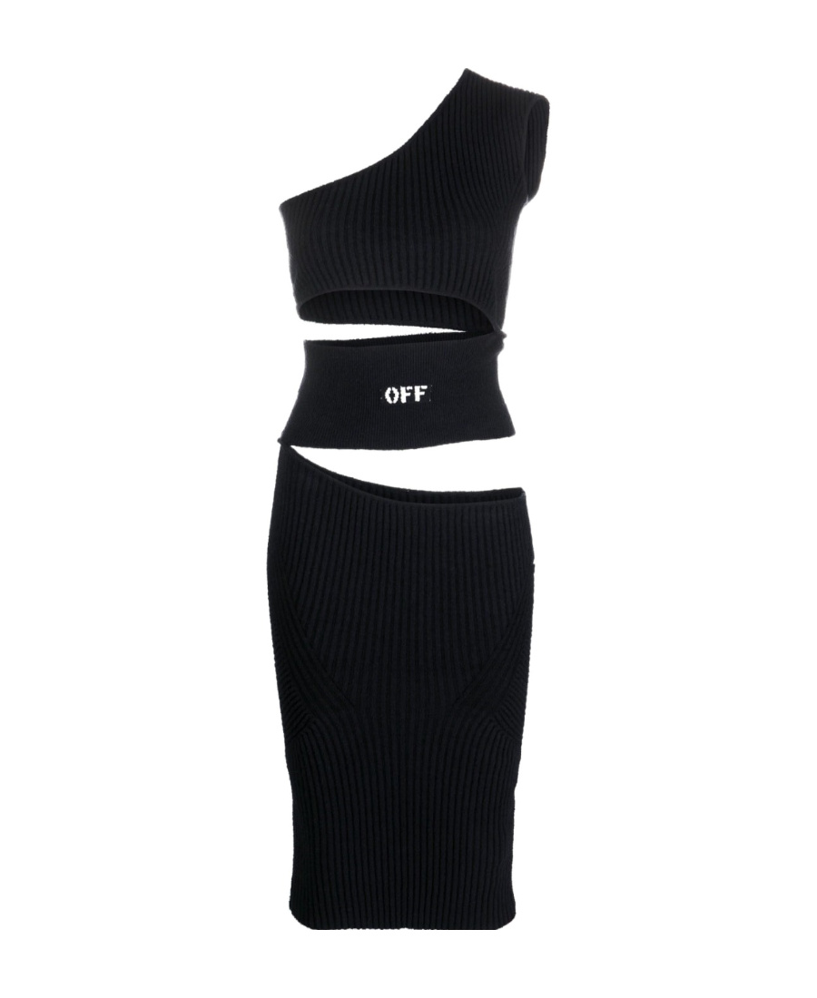 Off-white Logo-print Cut-out Midi Dress In Black