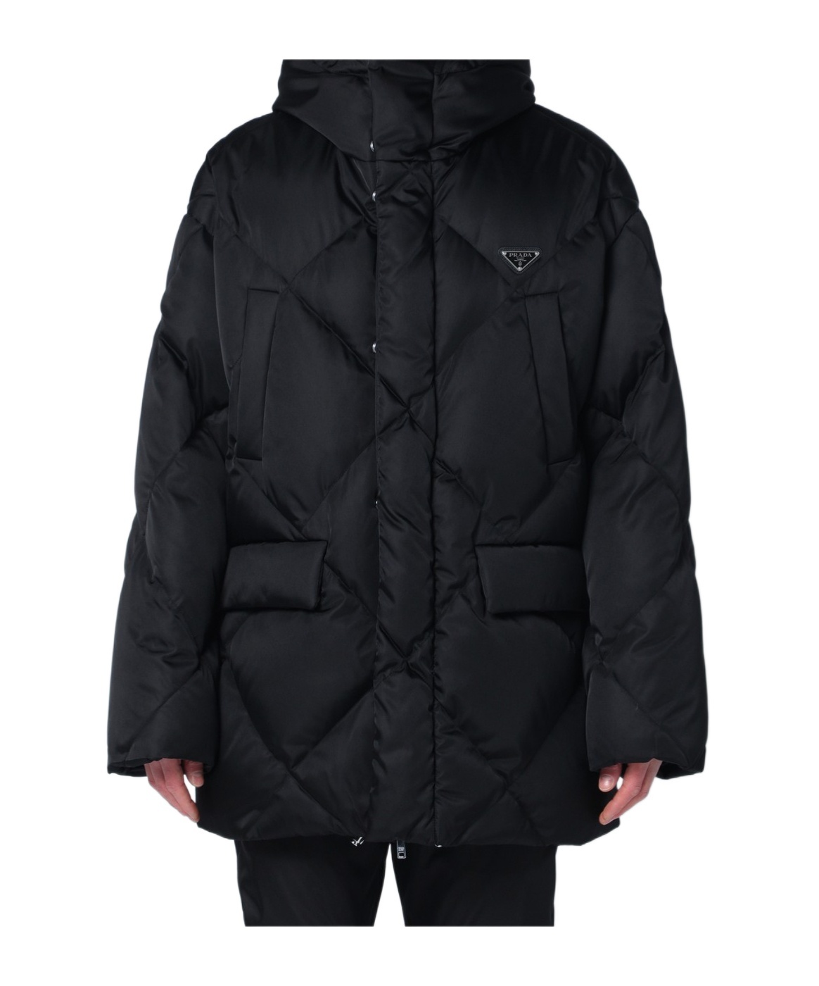 Prada Black Down Jacket In Re-nylon In Black