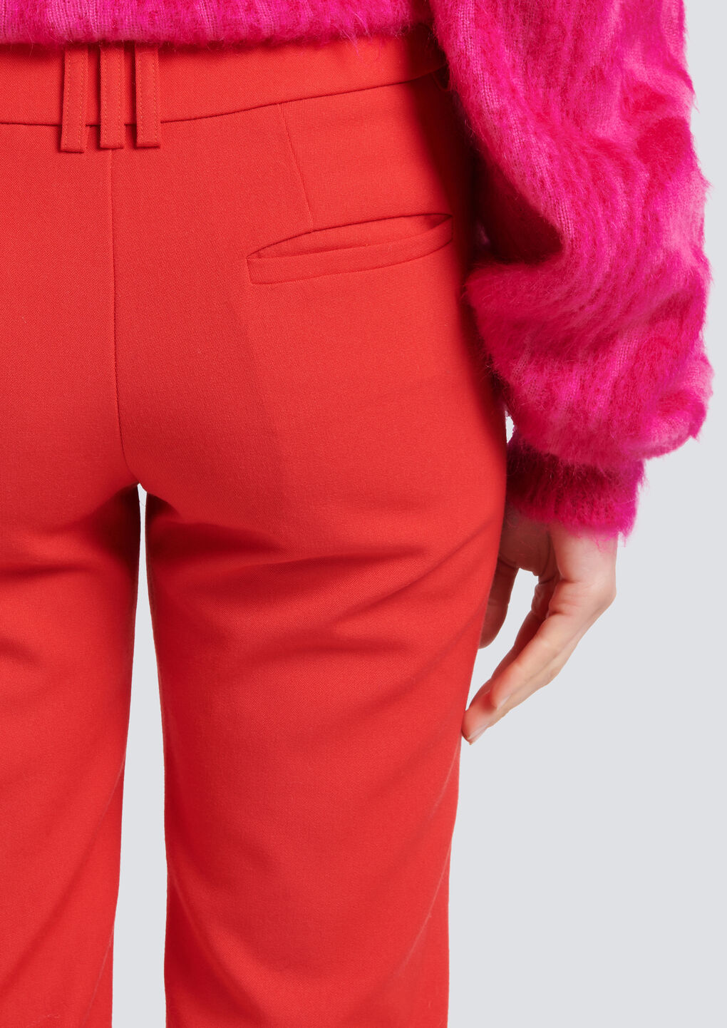 Balmain Grain De Poudre Flared Cropped Trousers In Red