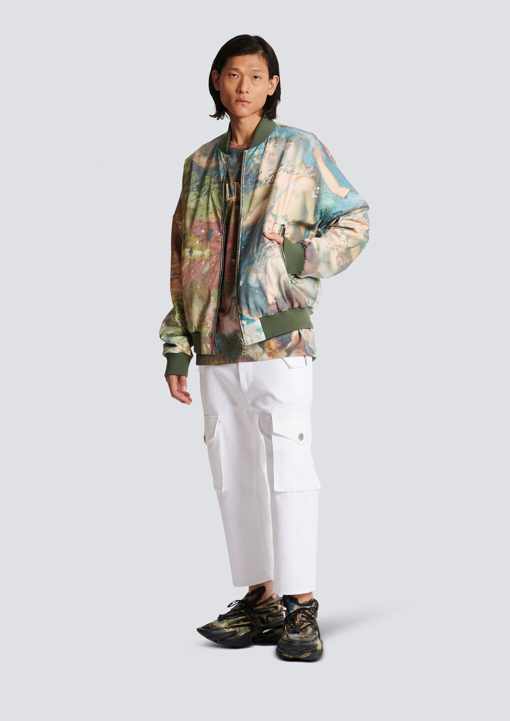 Balmain Men's Sky Print Reversible Bomber Jacket | Size 50 | Ah0tf355cd83 In Green