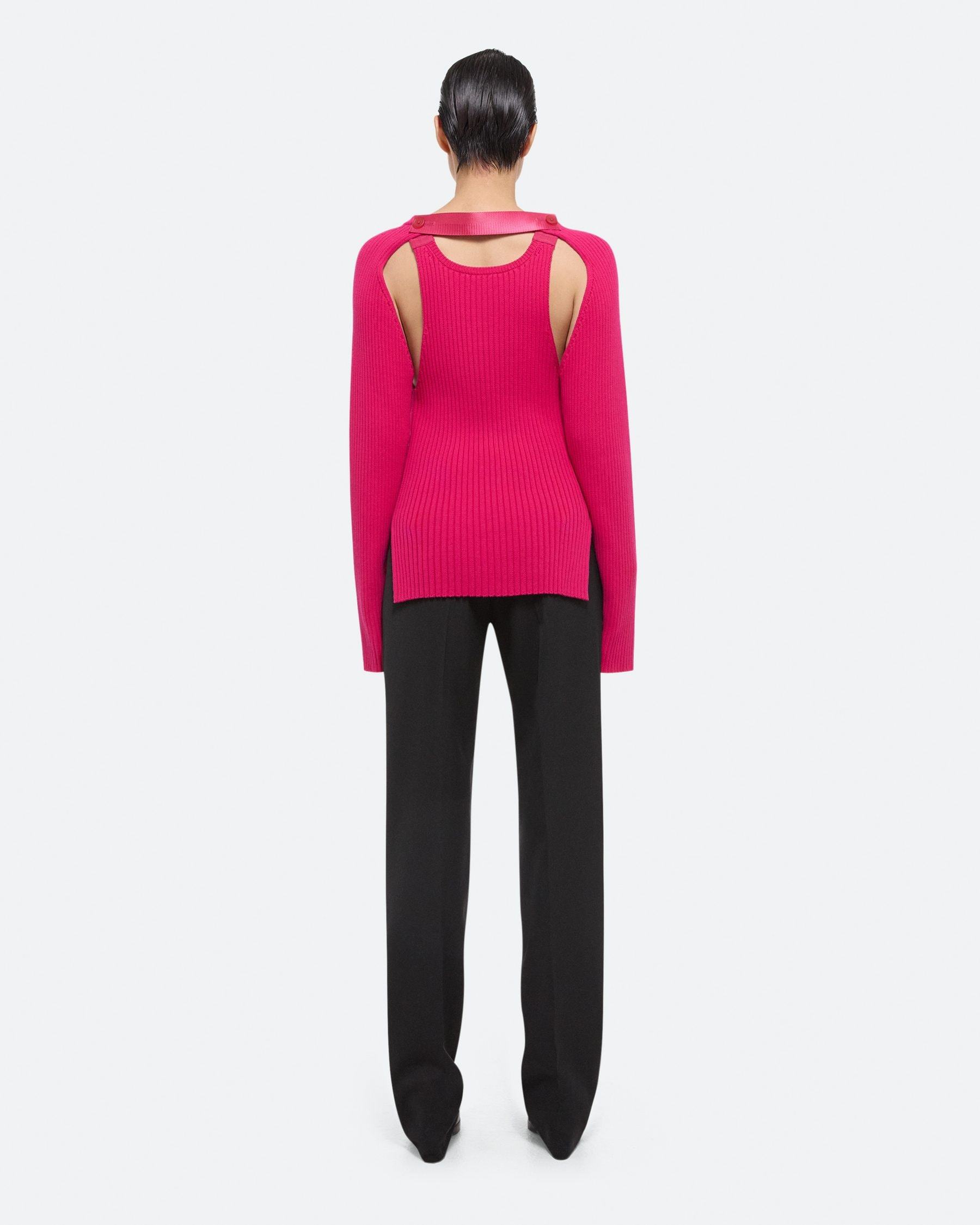 Helmut Lang Cut-out Ribbed-knit Jumper In Pink