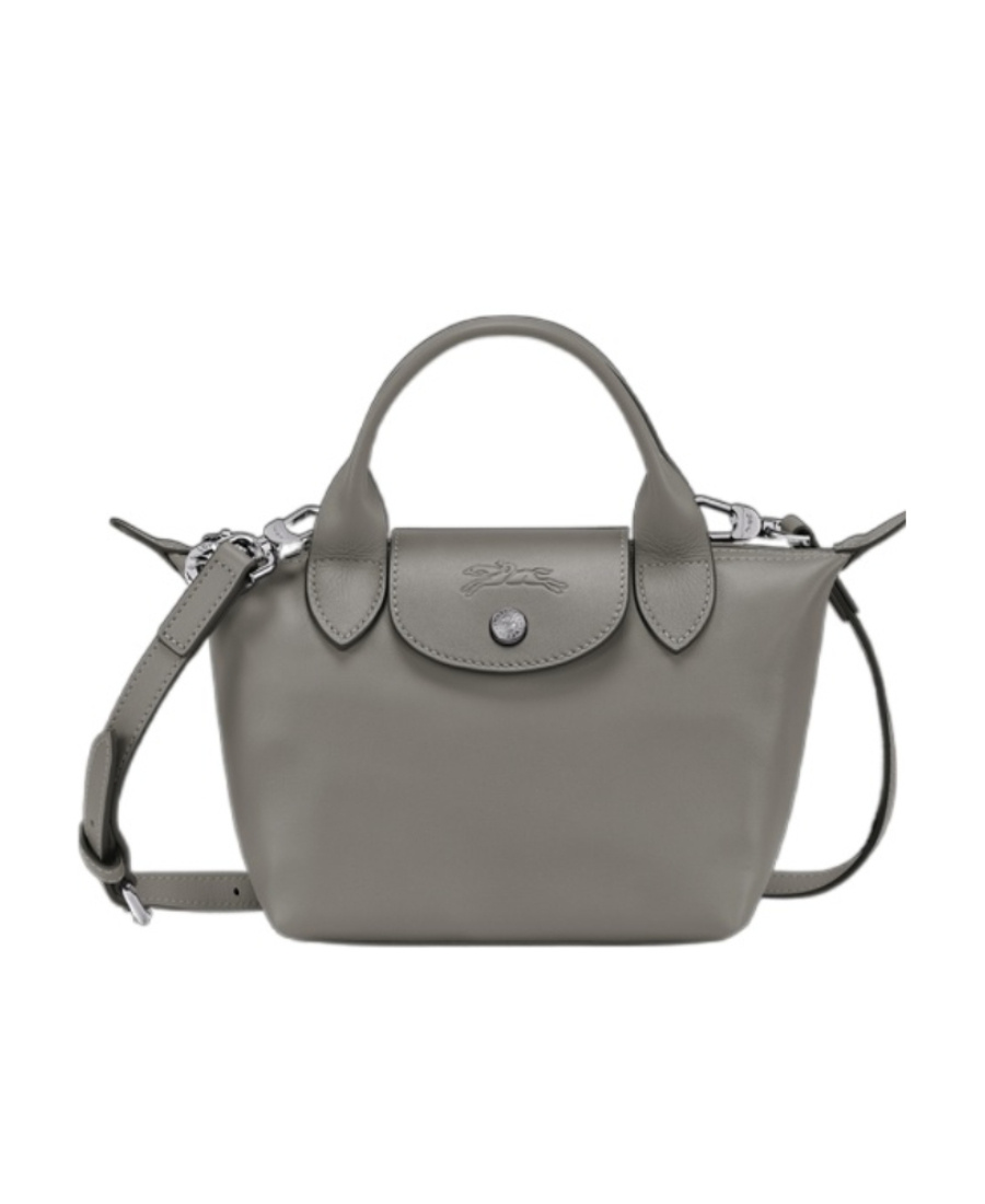 Longchamp Le Pliage Xs Leather Short Handle Handbag In Gray