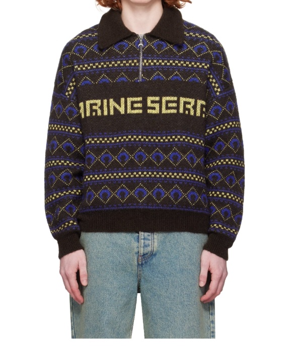Marine Serre Lapel Long Sleeve Sweater In Multi