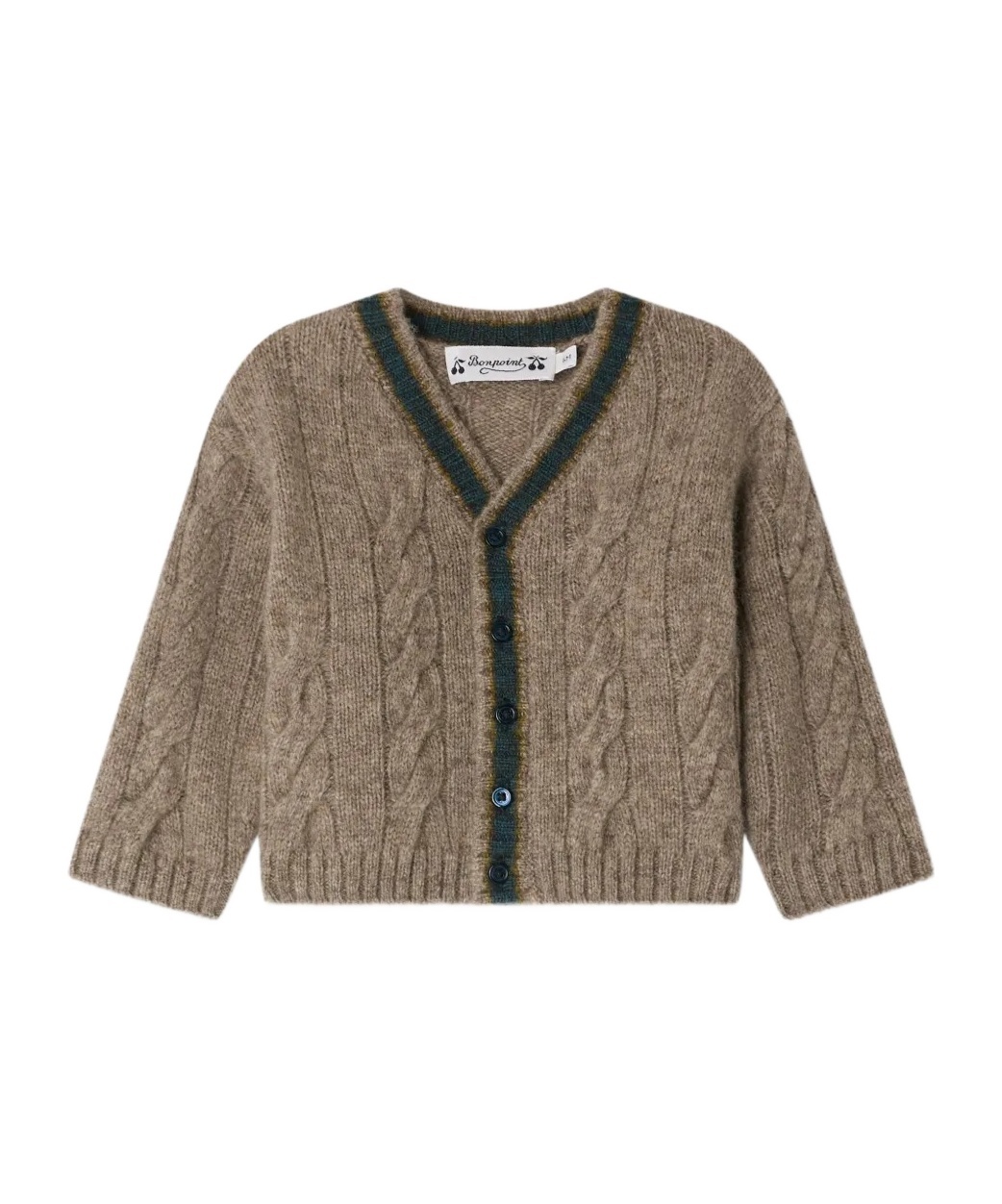 Bonpoint Giorginoli V-neck Cable Knit Cardigan In Brown