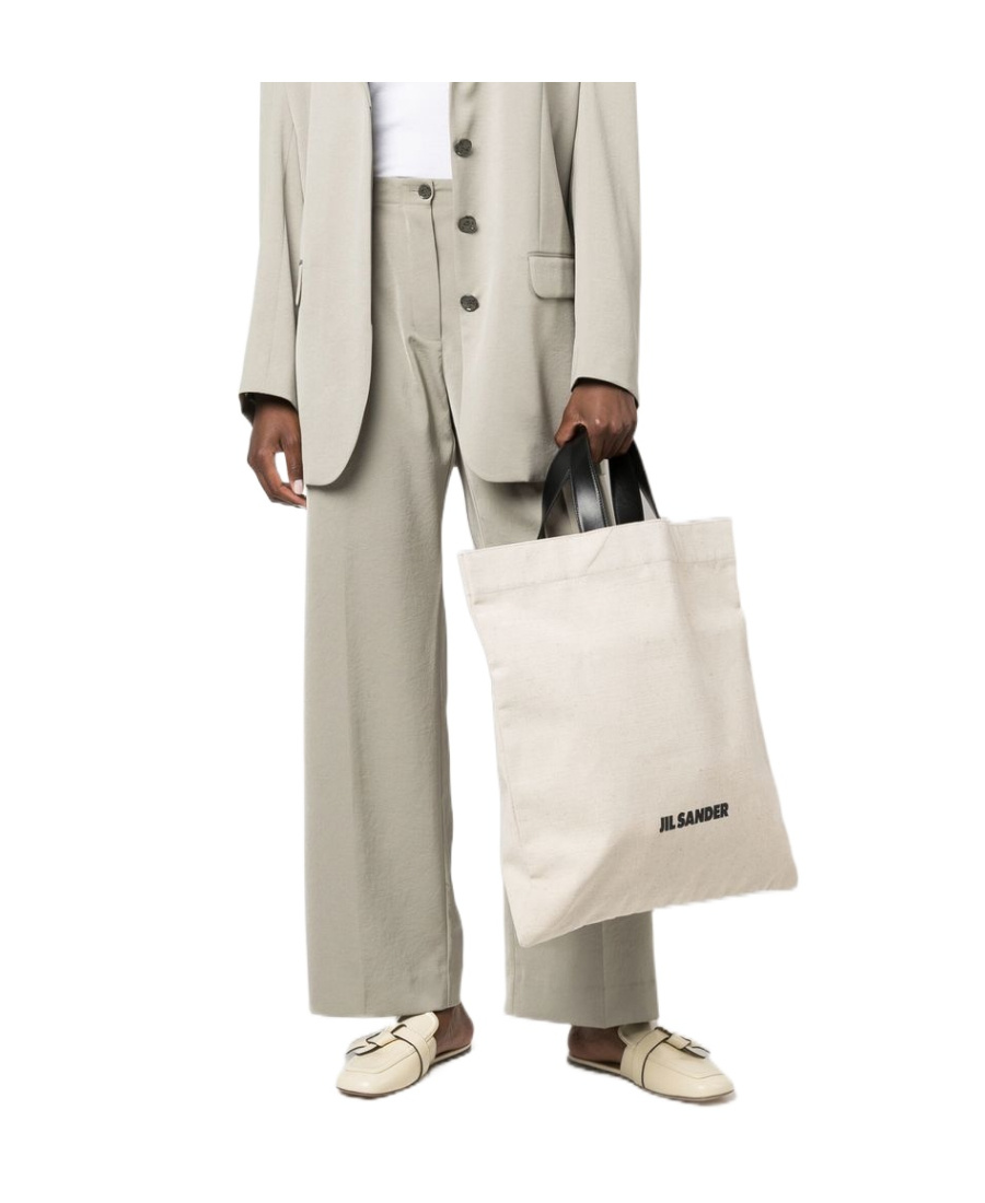 Shop Jil Sander Logo-print Linen Tote Bag In Nude