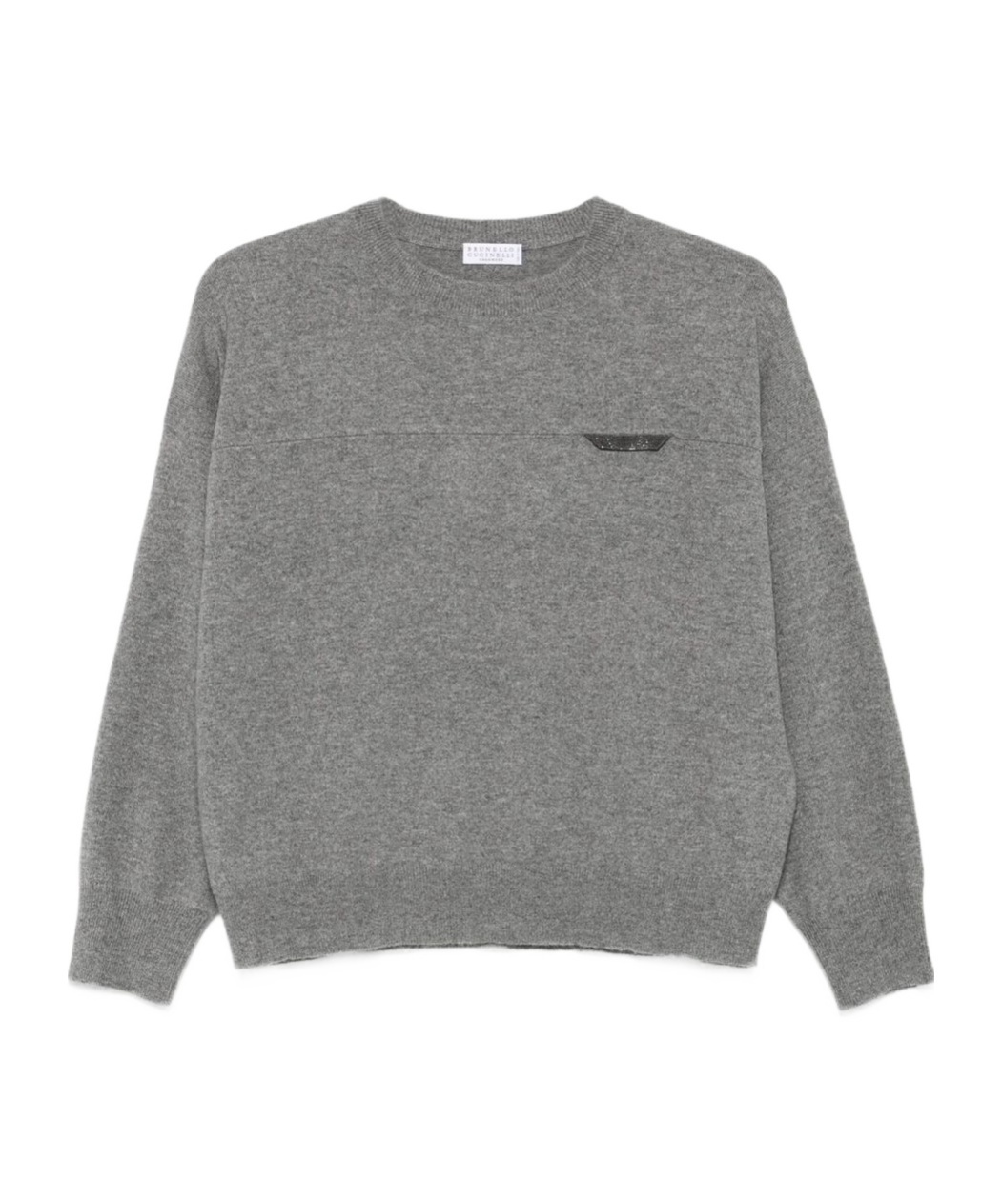 Brunello Cucinelli Crew Neck Sweater With Details In Gray