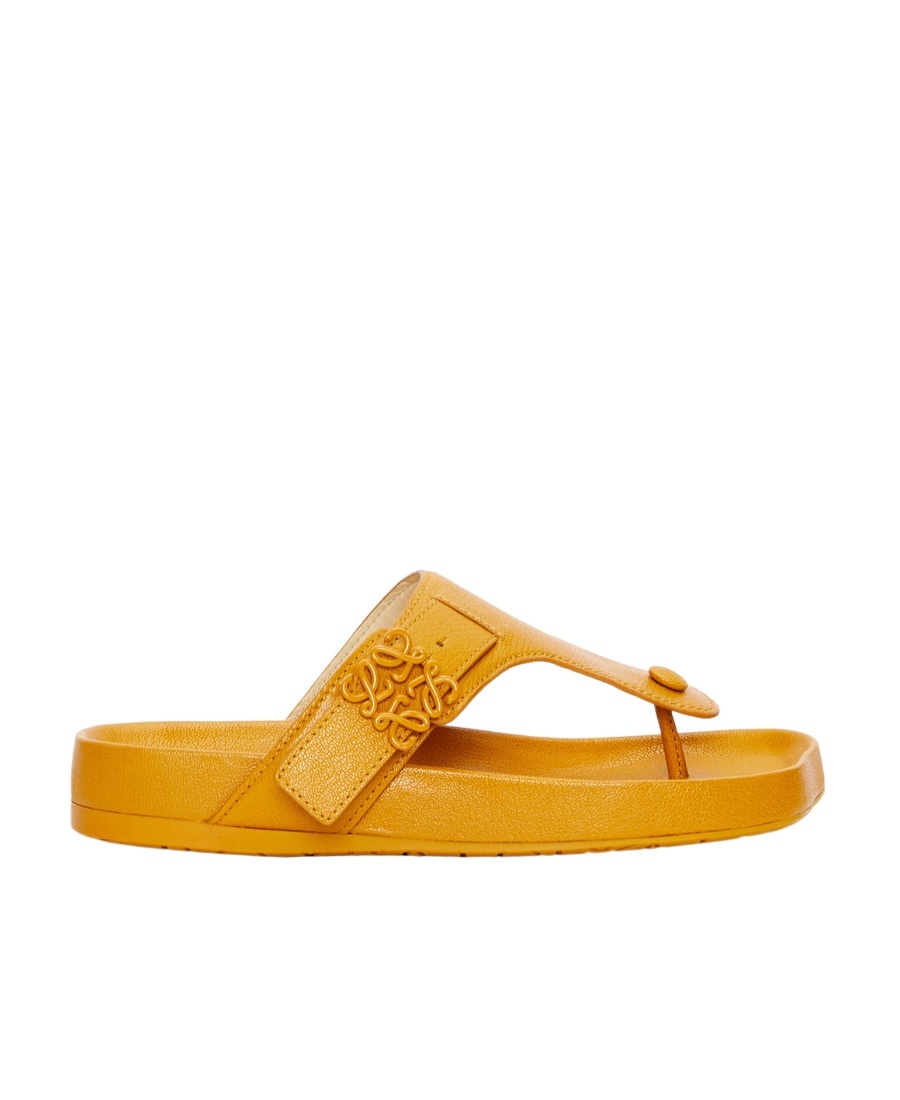 Loewe Logo-plaque Leather Flip Flops In Yellow