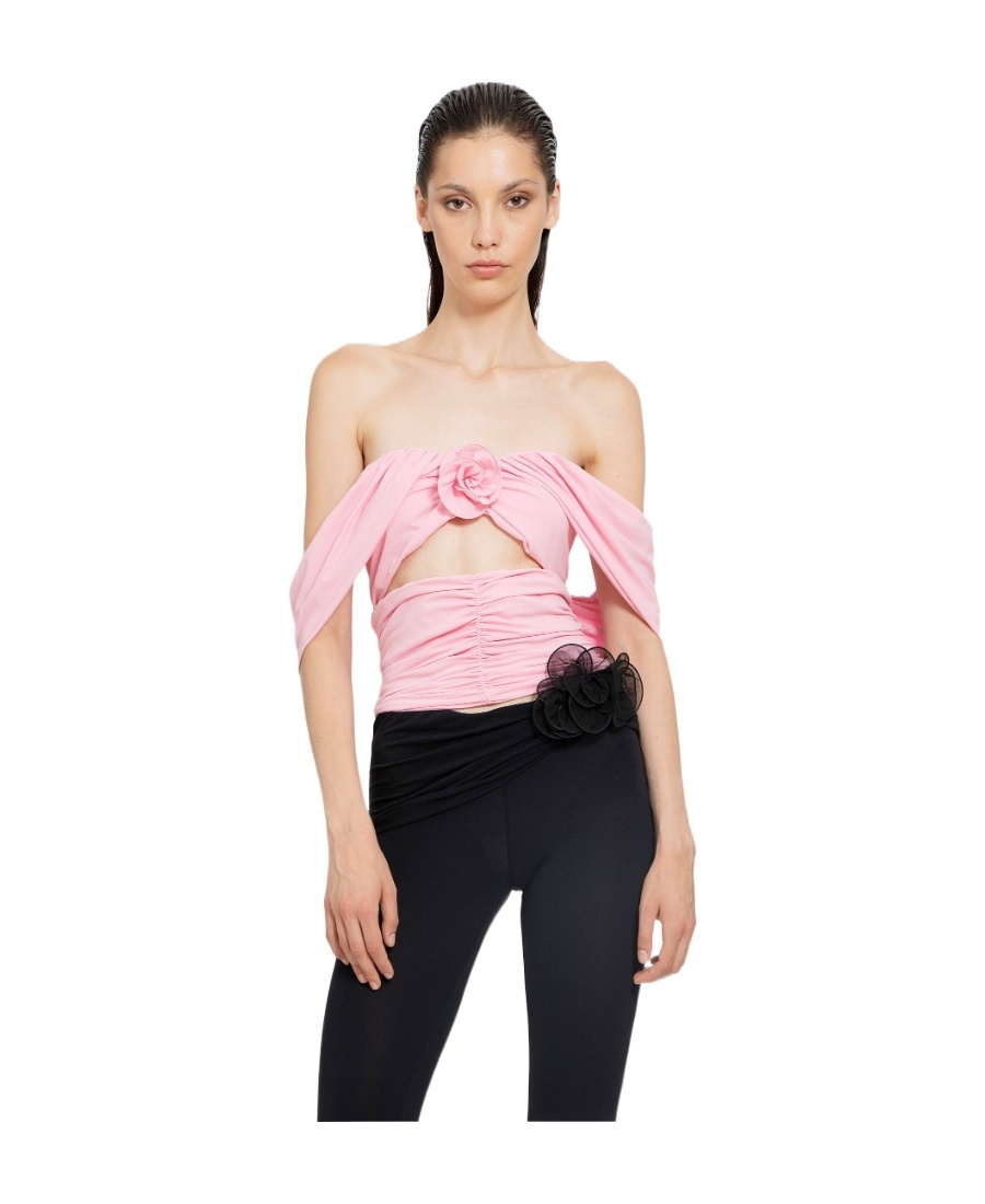 Magda Butrym Draped Off Shoulder Cutout Top In Pink