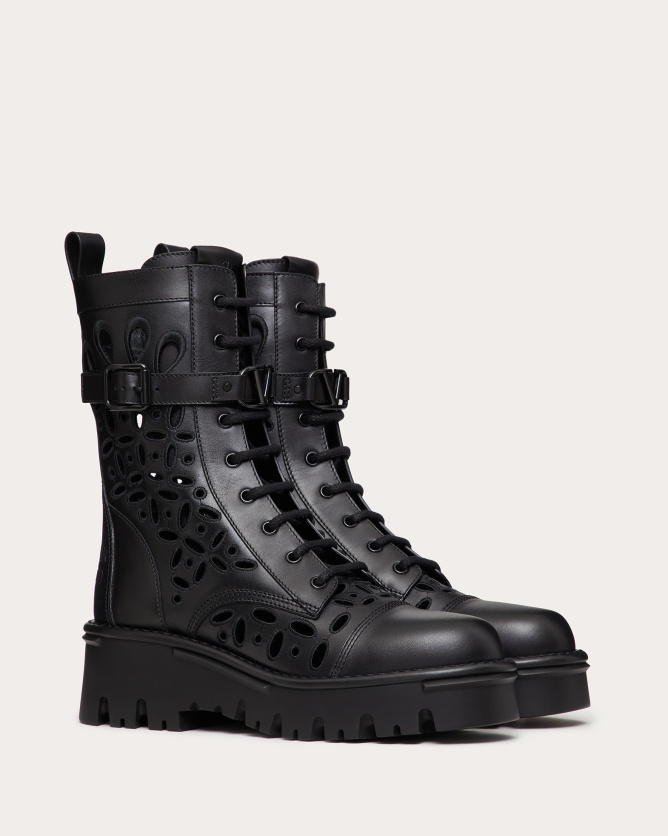 Valentino Cutout Leather Combat Boot