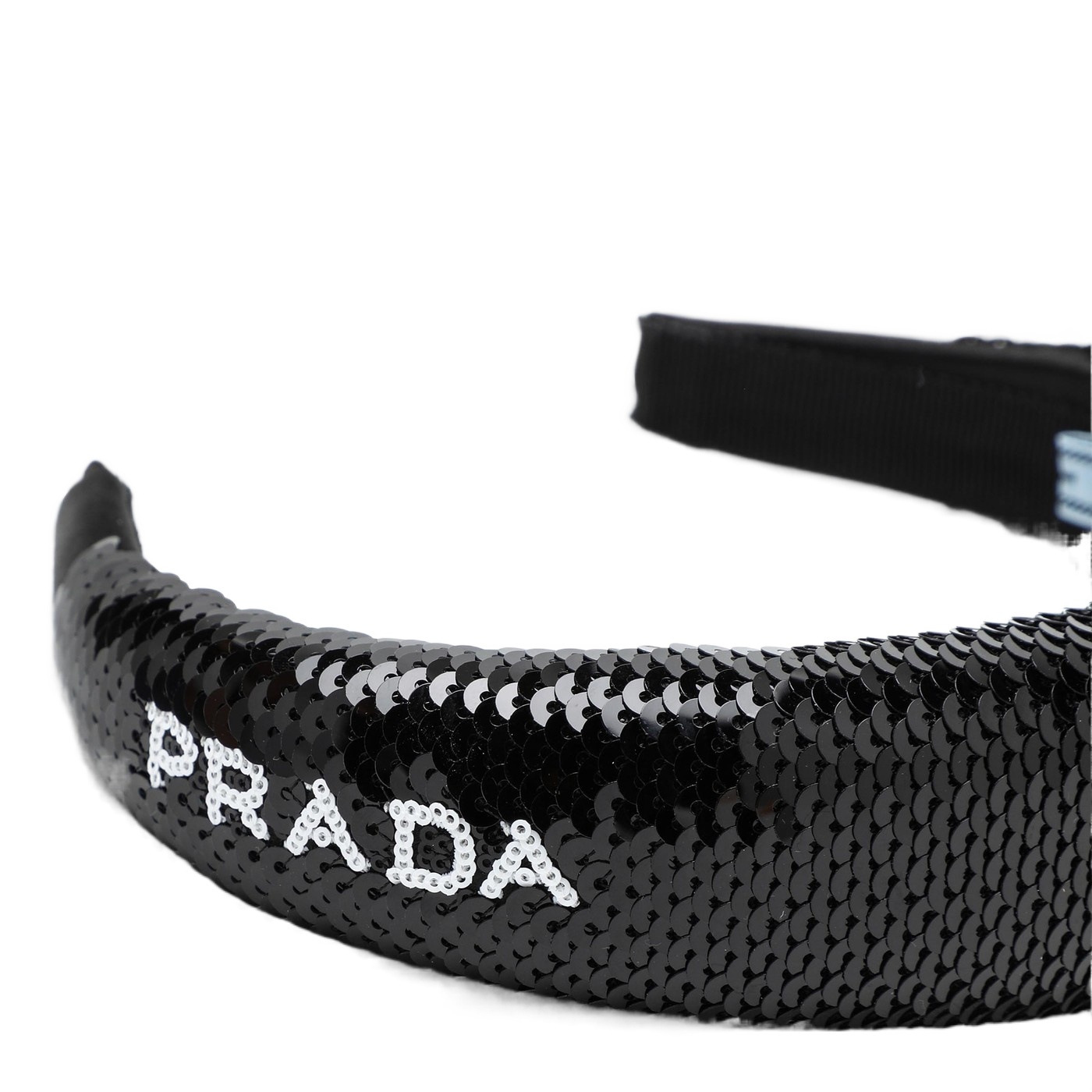 Prada Sequin-embellished Logo-detail Headband In Black