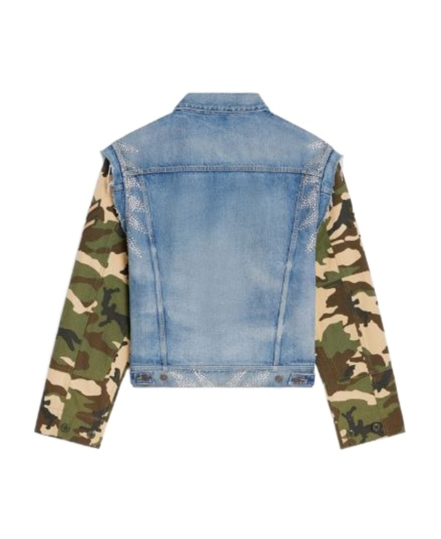 Celine Spliced Denim Coat In Multicolor