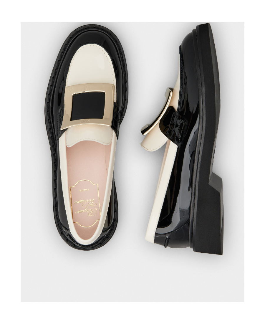 Roger Vivier Viv' Rangers Metal Buckle Loafers In Patent Leather In Black