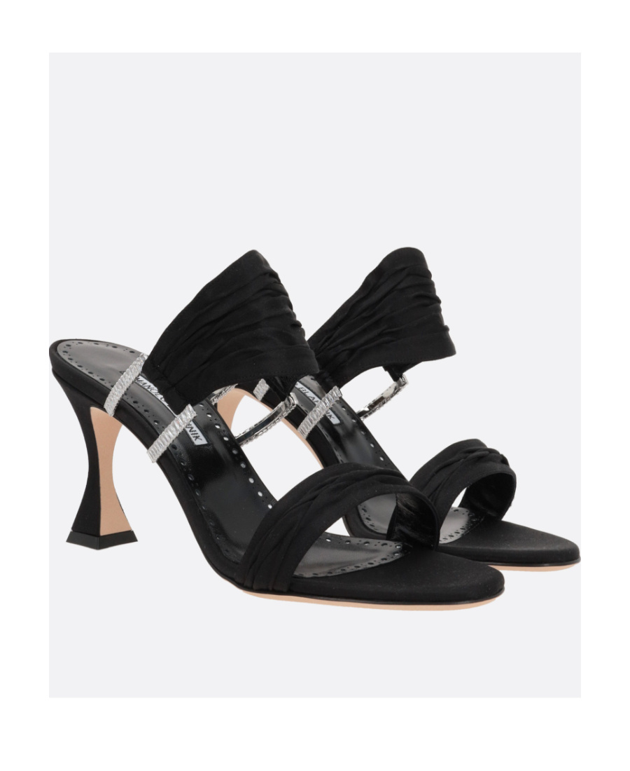 Manolo Blahnik Chinap 70 Satin Mules In Black