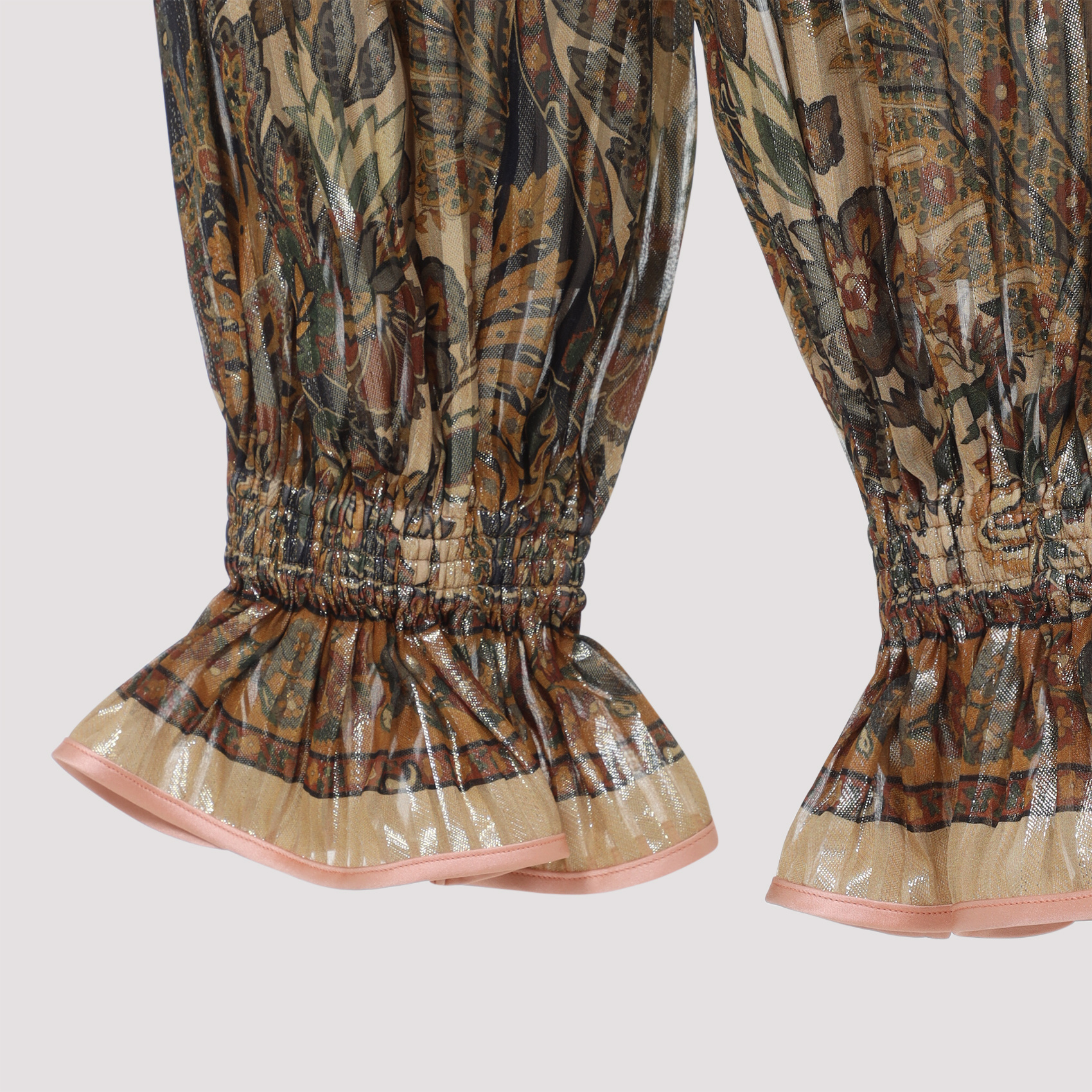 Valentino Beige Metallic Voyage Pleated Wide-leg Pants In Brown
