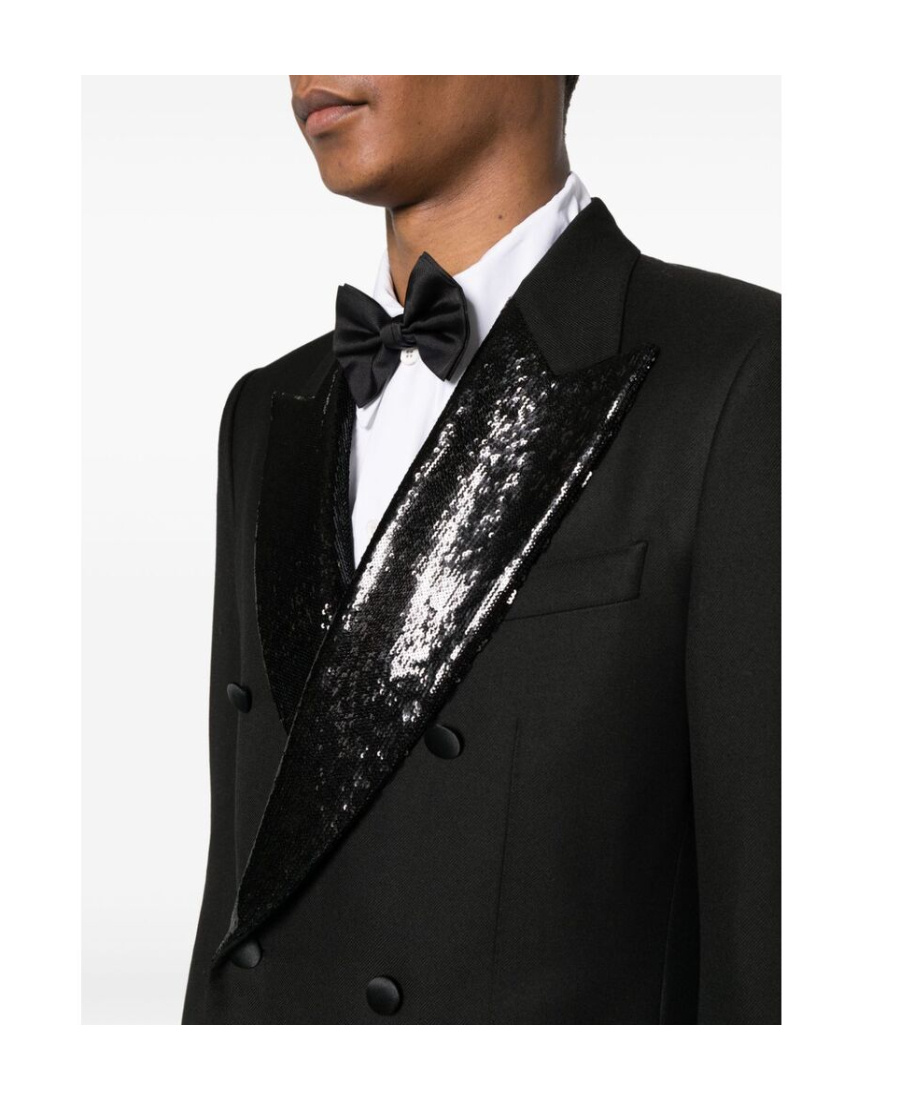Dolce & Gabbana Sequin-lapel Double-breasted Blazer In Black
