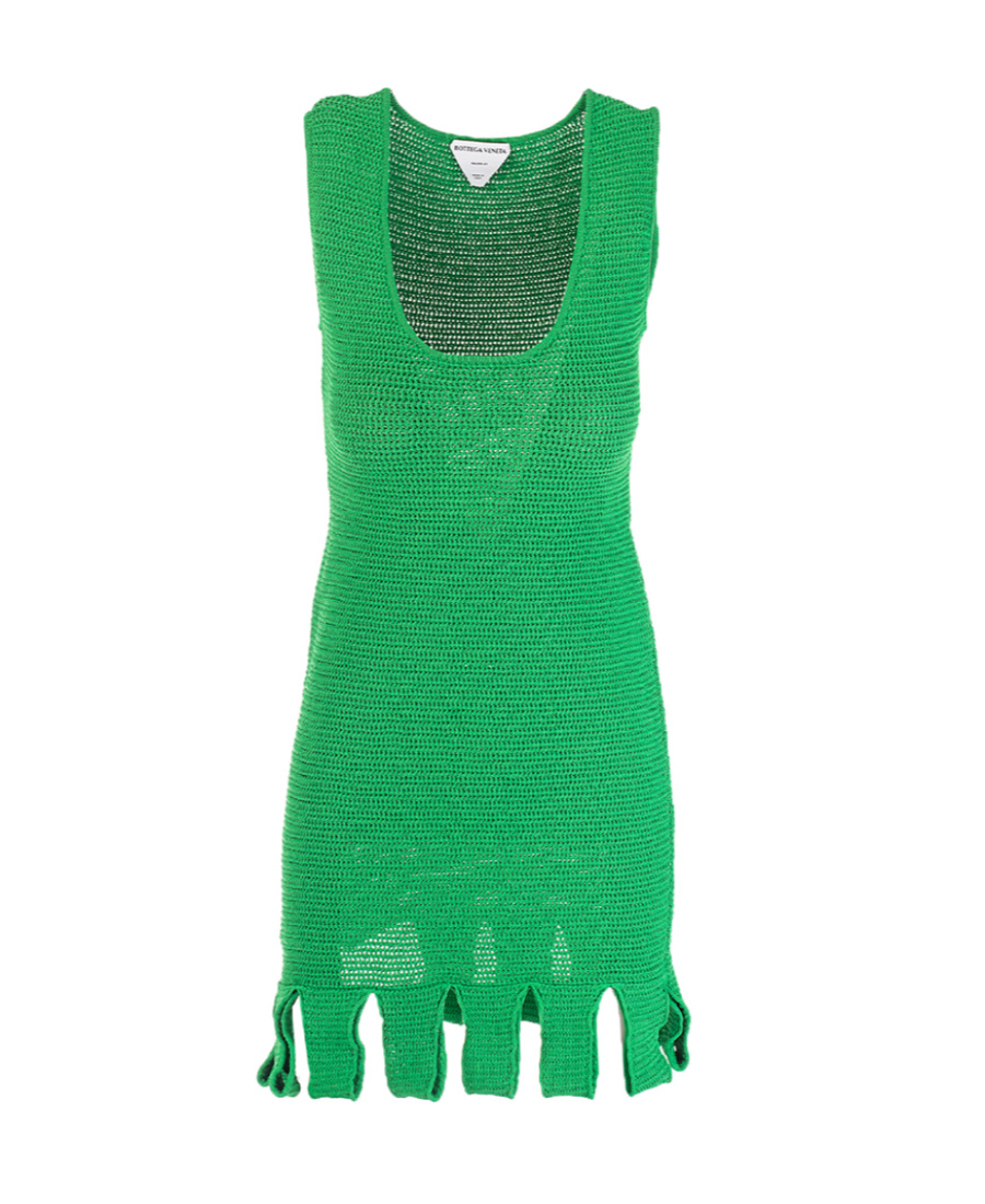 Bottega Veneta Open-knit Cotton-blend Mini Dress In Green