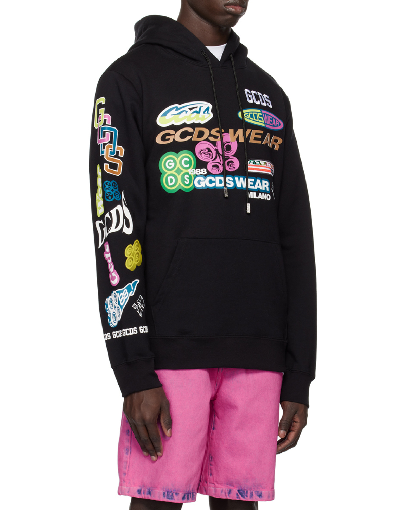 Gcds Logo-print Drawstring Hoodie In Black