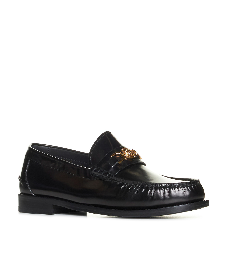 Versace Horsebit-embellished Croc-effect Patent-leather Loafers In Black