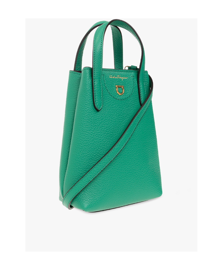 Ferragamo Logo Gancini Mini Shoulder Bag In Green