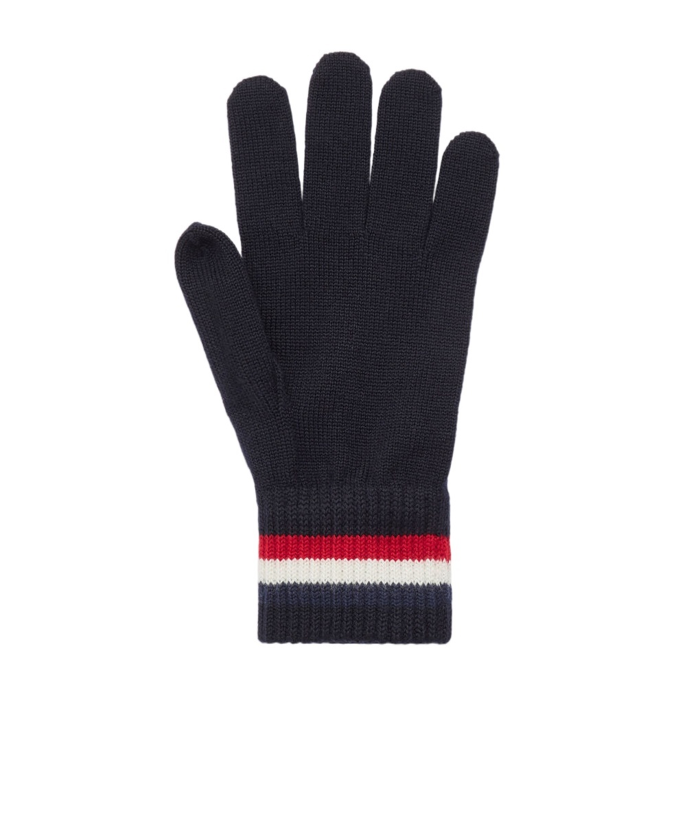 Moncler Tricolor Wool Gloves In Black