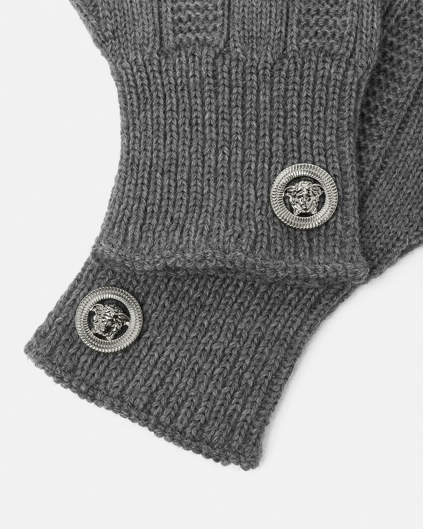 VERSACE MEDUSA-PLAQUE RIBBED-KNIT GLOVES