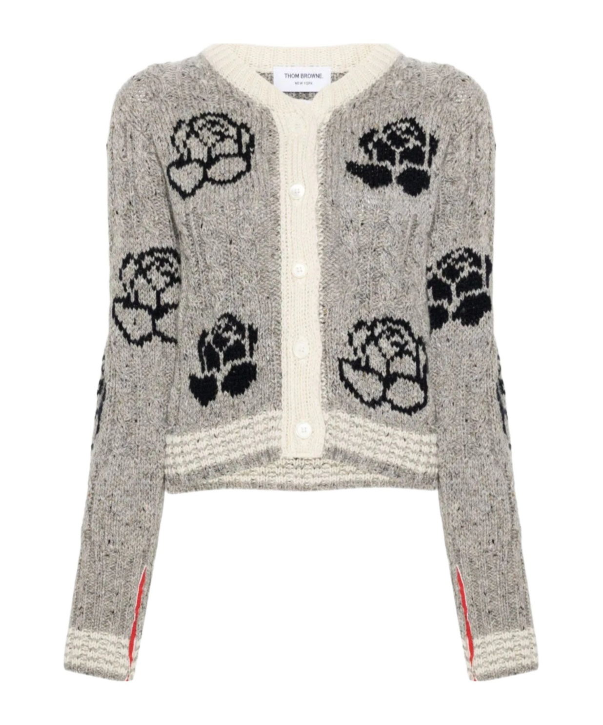 Thom Browne Gray Donegal Cable & Rose Cropped Cardigan In Gray