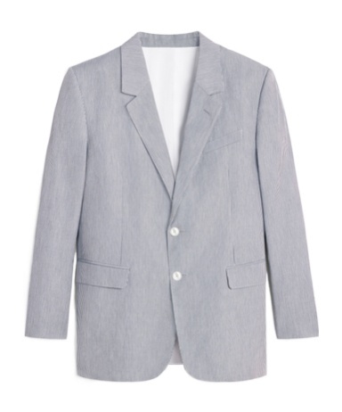 Celine Striped Polyester And Cotton Blend Single-breasted Jude Jacket In Blue And White In Gray