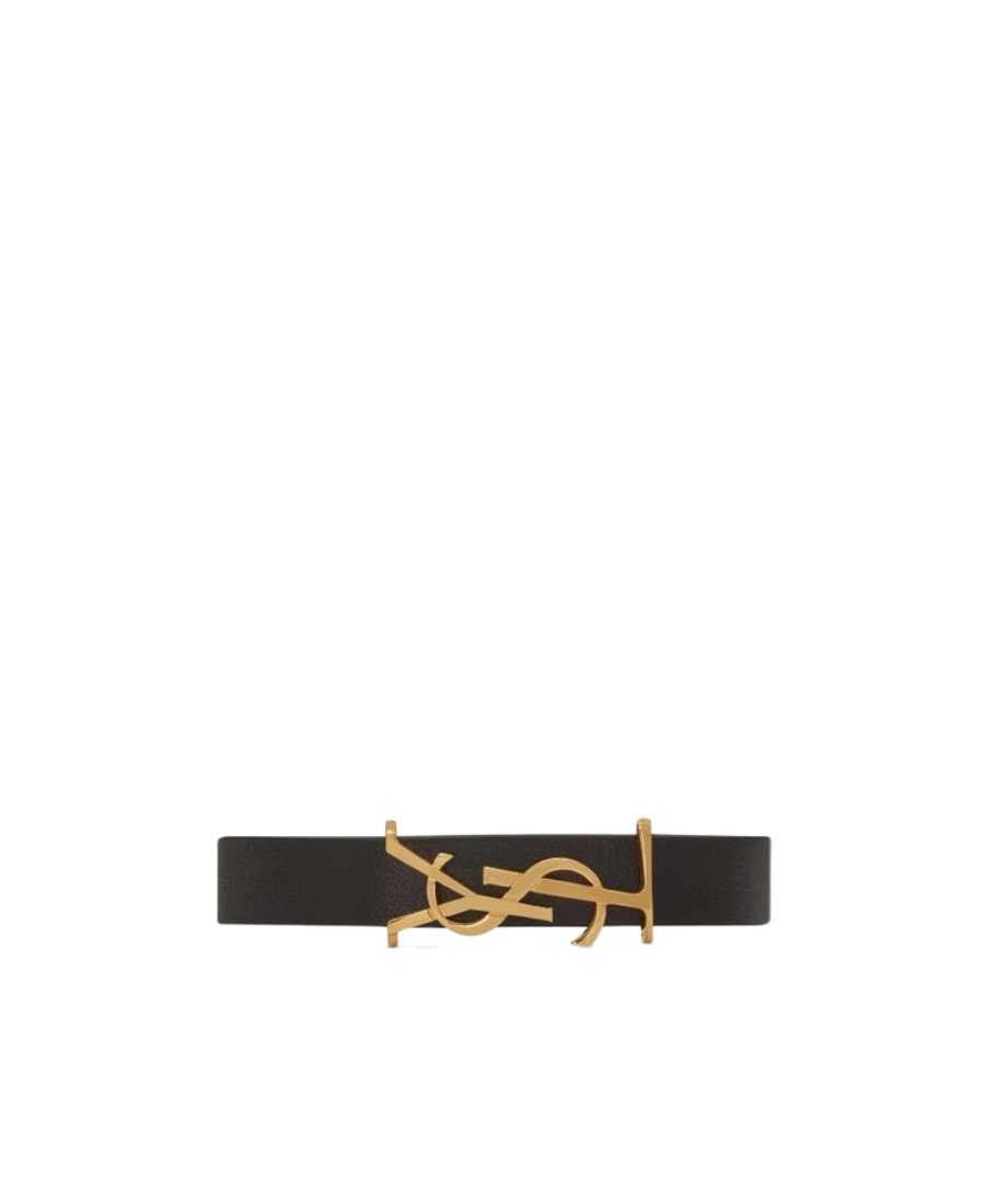 Saint Laurent Cassandre Logo Leather Bracelet In Black