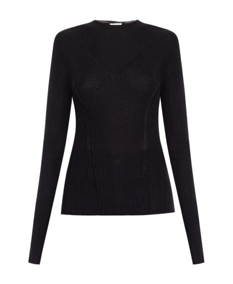 Lanvin Long-sleeve Ribbed-knit Top In Black