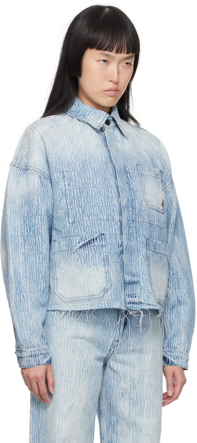 Amiri Logo Jacquard Denim Workwear Jacket In Blue