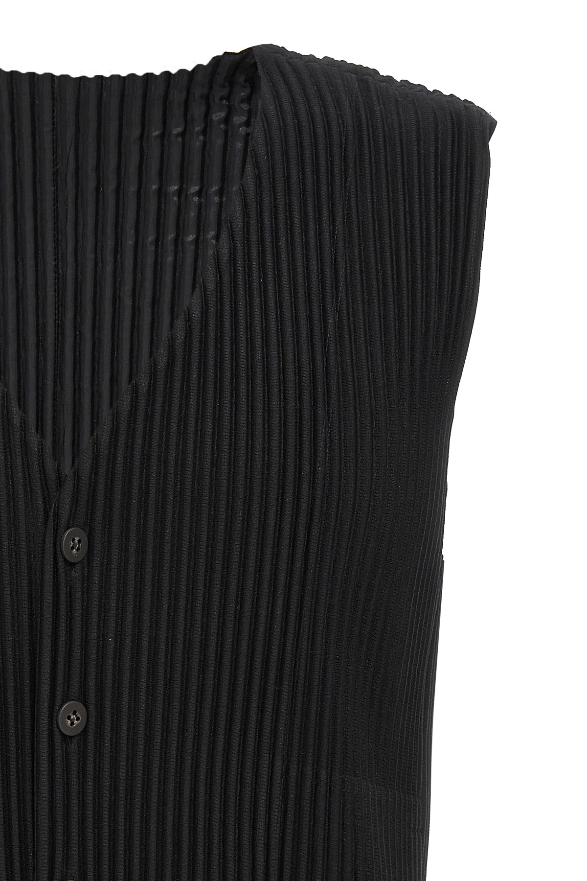 Issey Miyake Pleated Button-down Waistcoat In Black