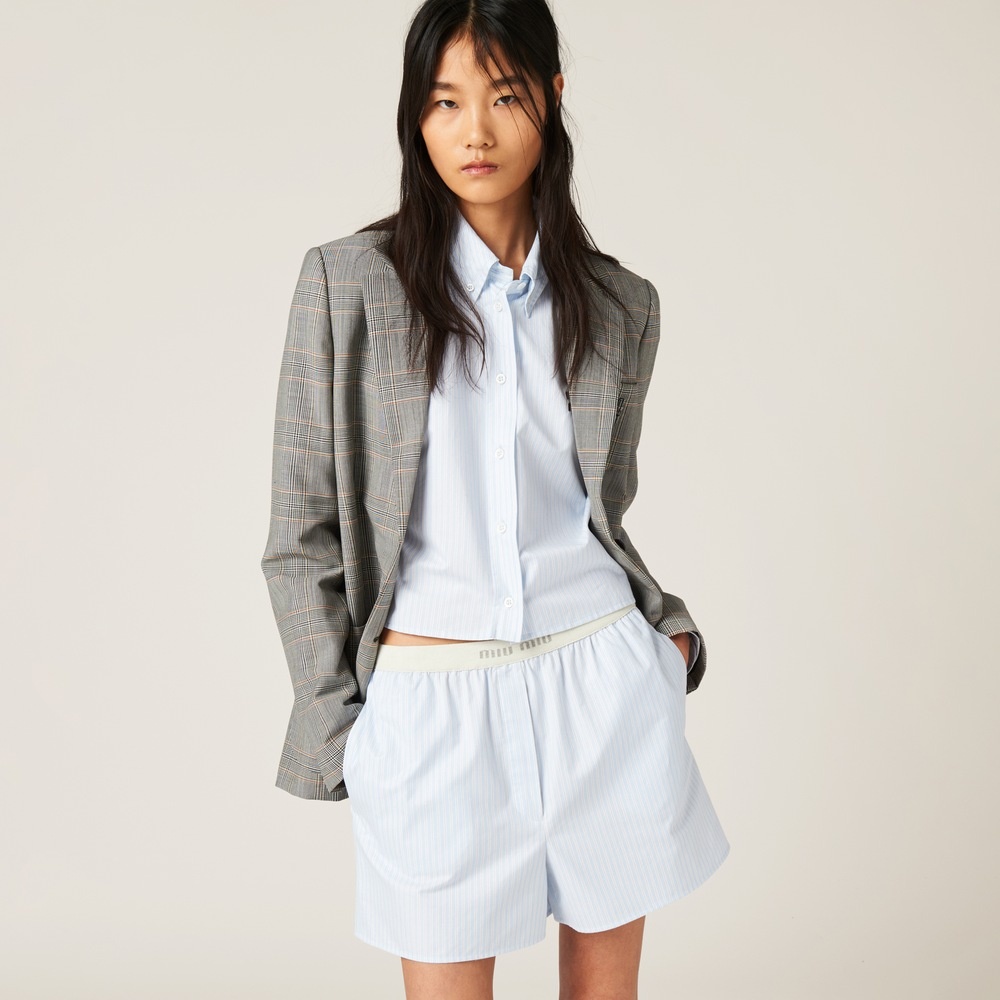 Miu Miu Striped Boxer Shorts In Blue