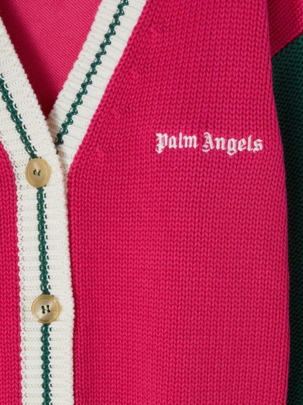 Palm Angels Bear-print Colour-block Cardigan In Red