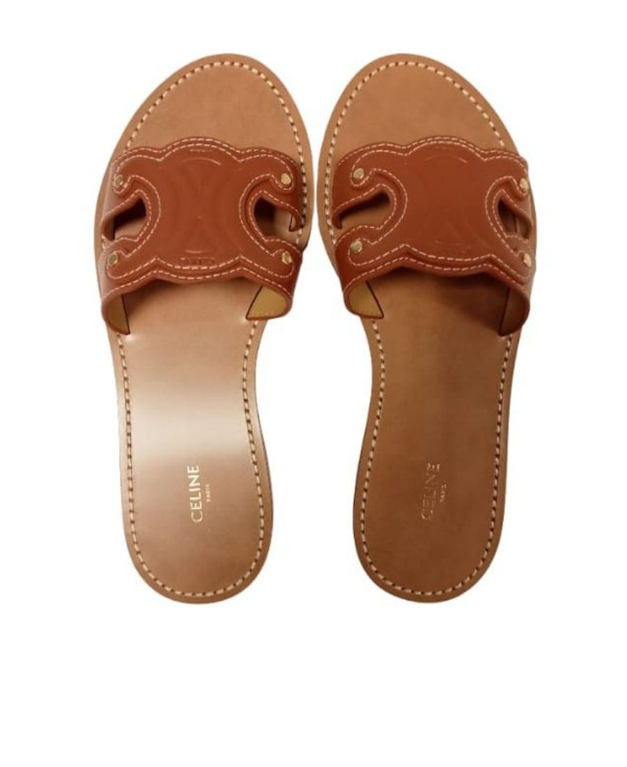 Celine Triomphe Calfskin Muller Shoes In Brown
