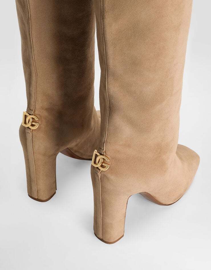 Dolce & Gabbana Knee-high Suede Block Heel Boots In Gray