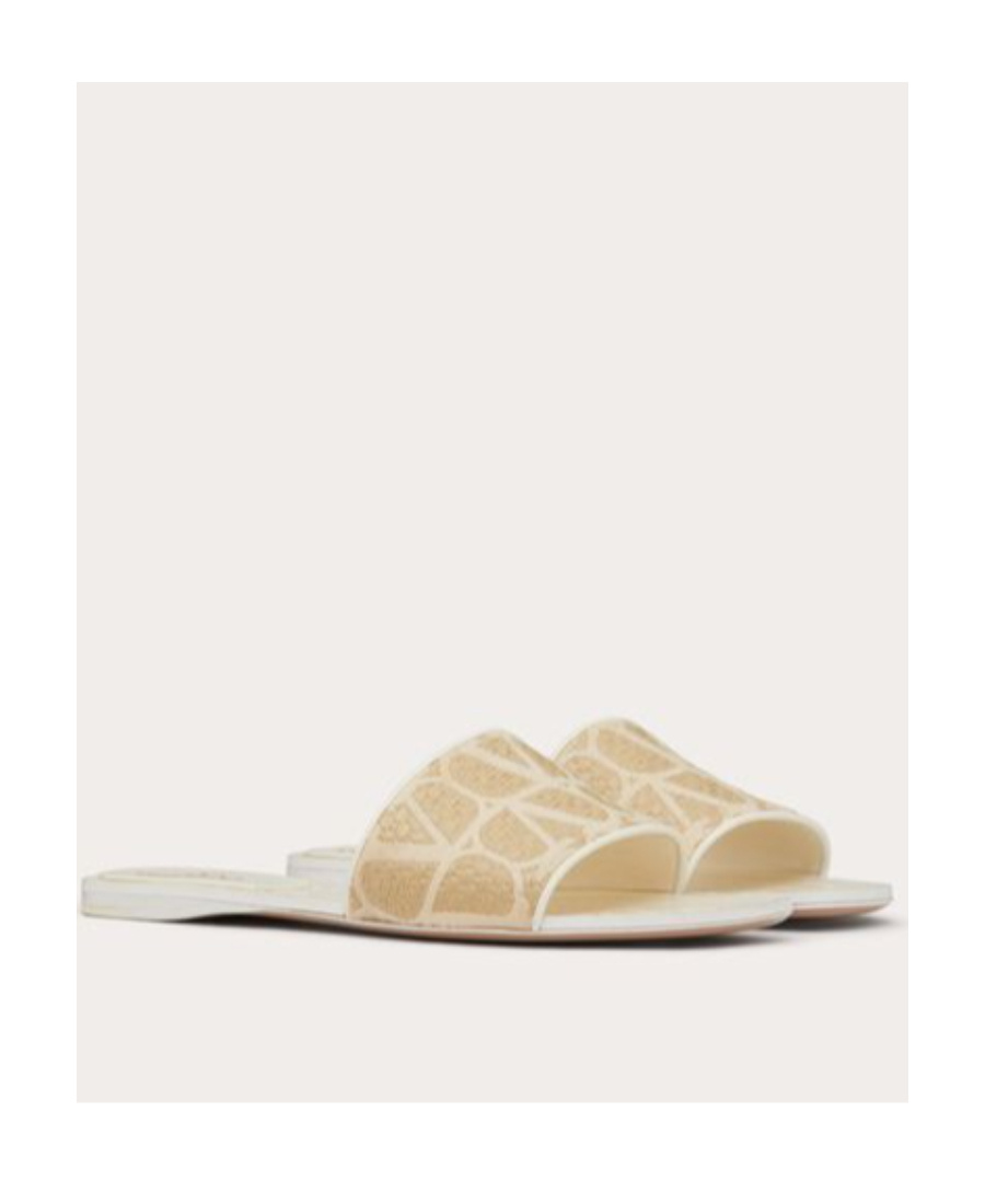 Valentino Sandalo Slide In Rafia Toile Iconographe In Nude
